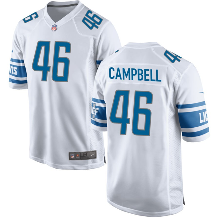 Men's Detroit Lions #46 Jack Campbell White  2023 Draft Stitched Game Jersey