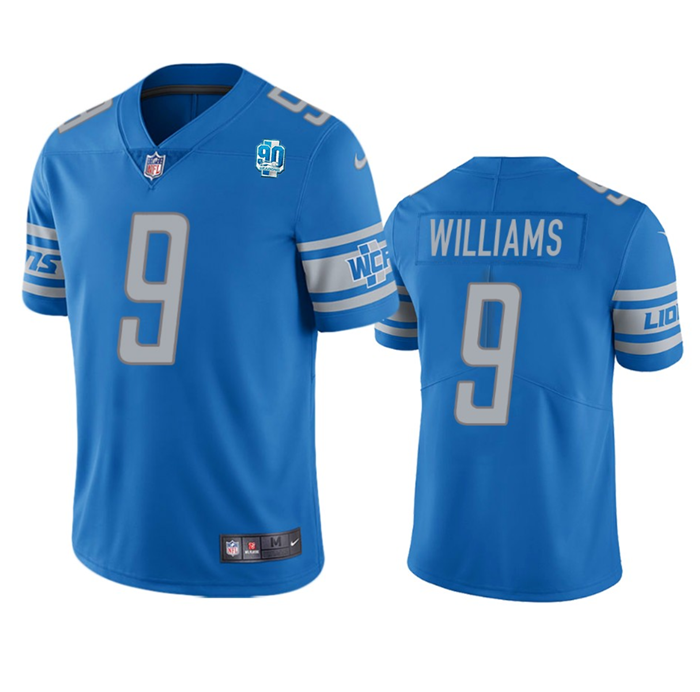 Men's Detroit Lions #9 Jameson Williams Blue 2023 90th Anniversary Vapor Untouchable Limited Stitched Jersey