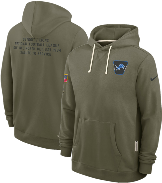 Men's Detroit Lions Olive 2025 Salute to Service Pullover Hoodie